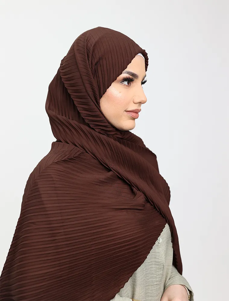Brown Pleated Chiffon Hijab